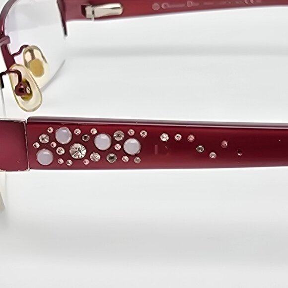 Christian Dior CD7746J C5 Red Rhinestone Semi Rimless Eyeglasses Frame w/ Case - Picture 5 of 16